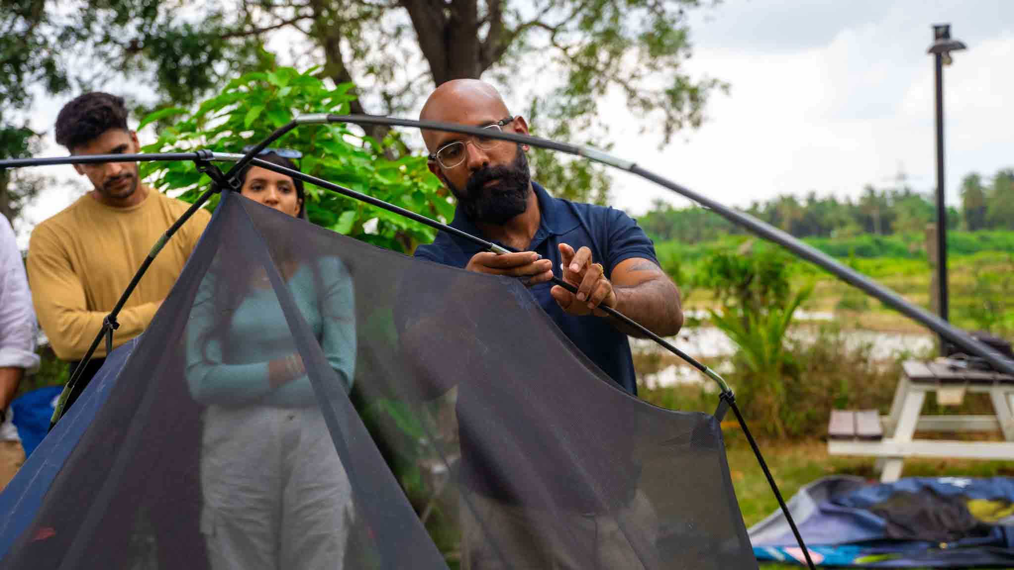 Starting off with a hands-on tent pitching demo